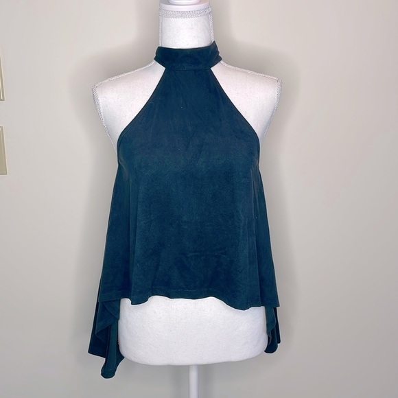 Windsor Tops - Windsor Dark Green Flared Halter Top. Small